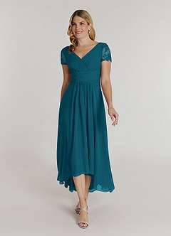 Azazie Thais Kleider für die Brautmutter A-Linie Spitze Chiffon Kleid Tintenblau image1
