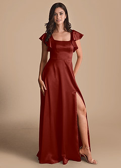 Azazie Bondi Bridesmaid Dresses Terracotta A-Line Bow Metallic Satin Dress image5