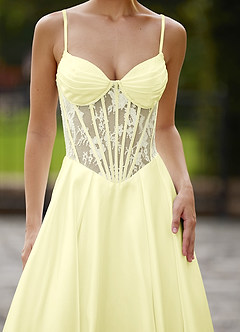Nimbus Light Yellow Cutout Corset Satin Prom Dress image3