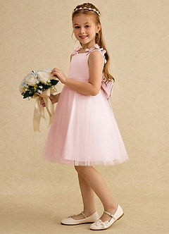 Azazie Lona Flower Girl Klänningar Klä A-Line i Matt satäng Rosett image4