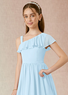 Azazie Mango Junior Vestido de Azul Cielo de Gasa de Corte En A con Volante image4
