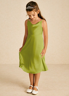 Azazie Zuzu vestidos de niña de las flores Vestido de Hierba De Limón de Satén Elástico de Corte en A con Tirante Espagueti image3