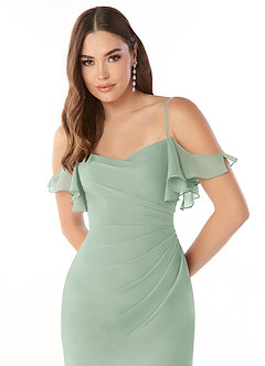 Azazie Emeralda Vestidos de damas de honor Vestido de Agave de Gasa de Recto con Vestidos sin tirantes image6