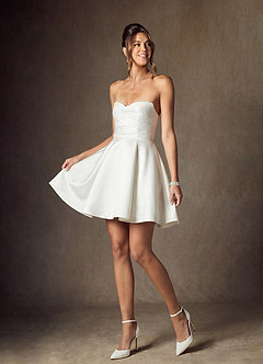 Azazie Daivey Wedding Dresses Diamond White Ball-Gown Strapless Matte Satin Dress image3