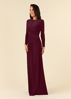Azazie Natalya At-home Try On Dresses Cabernet A-Line Pleated Luxe Knit Dress image2