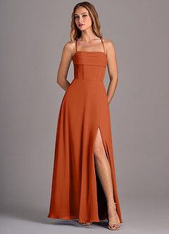 Azazie Carolyn Bridesmaid Dresses Burnt Orange A-Line Pleated Chiffon Dress image5