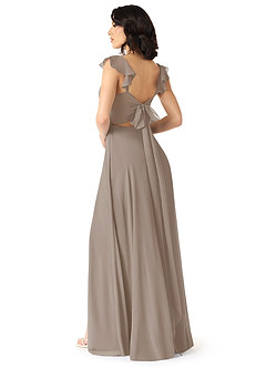 Azazie Everett Bridesmaid Dresses Taupe A-Line V-neck Ruched Chiffon Dress image2