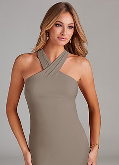 Azazie Doretta Bridesmaid Dresses Taupe Mermaid Pleated Chiffon Dress image5