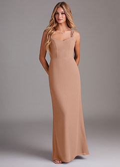 Azazie Denice Bridesmaid Dresses Champagne Rose Sheath Pleated Chiffon Dress image1