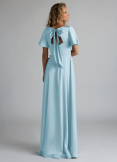 Azazie Kimber Robes de demoiselle d'honneur Robe Trapèze en Satin extensible Rayé Bleu Ciel image2