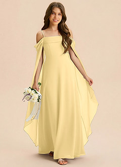 Azazie Moana Junior A-Linie Plissee Chiffon Kleid Butter image3