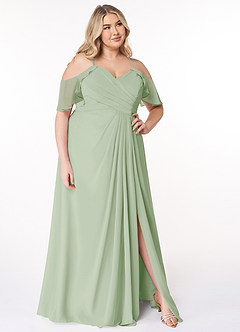 Azazie Dakota Bridesmaid Dresses Dusty Sage A-Line V-Neck Pleated Chiffon Dress image9