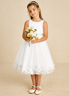 Azazie Dot Blumenmädchenkleider A-Linie Schleifen Tüll Kleid Elfenbein image1