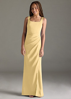 Azazie Mero Junior Butter Mermaid Pleated Stretch Satin Dress image1