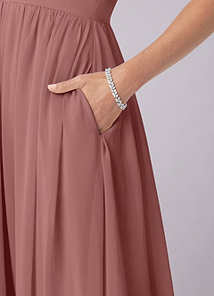 Barbie ♥ Azazie Robes de demoiselle d'honneur Robe Trapèze en Mousseline de soie Corset Rose Du Désert image8