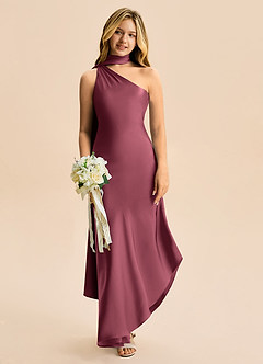 Azazie Briony Junior Etui Plissee Stretch-Satin Kleid Merlot image1