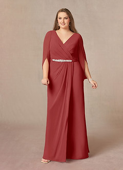 Azazie Belinda Mother of the Bride Dresses Rust A-Line V-Neck Pleated Chiffon Dress image8