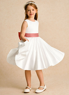 Azazie Sosie Flower Girl Dresses Ivory Salmon Pink A-Line Pleated Matte Satin Dress image5