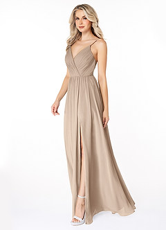 Azazie Gracie Bridesmaid Dresses Taupe A-Line Pleated Chiffon Dress image3