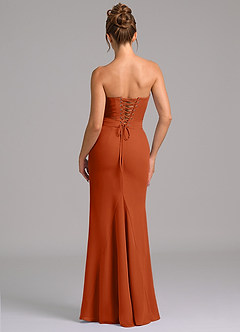 Azazie Sorrel Vestidos de damas de honor Vestido de Naranja Quemada de Gasa de Corte Sirena con Corsé image2