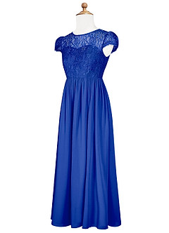 Azazie Delevingne Junior Royal Blue A-Line Lace Chiffon Dress image8