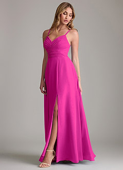 Azazie Terese Bridesmaid Dresses Fuchsia A-Line Pleated Chiffon Dress image4