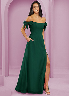 Barbie ♥ Azazie Bridesmaid Dresses Emerald A-Line Off the Shoulder Chiffon Convertible Dress image4
