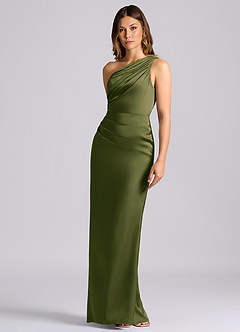 Azazie Akilah Brudtärnklänningar Klänning av Sjöjungfru i Stretch Satin One-shoulder Ljus Olivolja image6