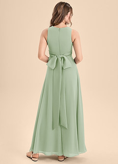 Azazie Lilenne Junior A-Linie Schleifen Chiffon Kleid Staubiger Salbeigrün image2