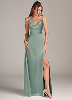 Azazie Sarella Bridesmaid Dresses Silver Sage A-Line Pleated Stretch Satin Dress image3