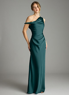 Azazie Emerson Bridesmaid Dresses Pine Mermaid Off the Shoulder Stretch Satin Dress image5