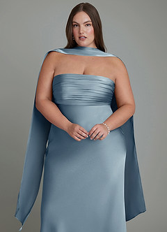 Azazie Saylor Abiti da Damigella Abito Sirena in Raso Elasticizzato Senza Spalline Blu Polveroso image8