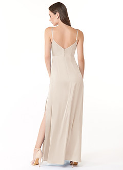 Azazie Esmee Final Sale White Alabaster A-Line Pleated Stretch Satin Dress image2