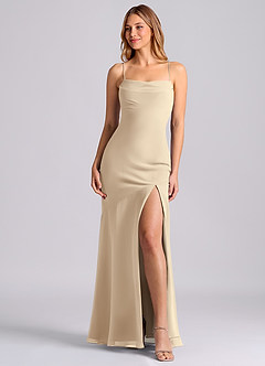 Azazie Grata Brudtärnklänningar Klä av Sjöjungfru i Chiffong Plisserad Champagne image1