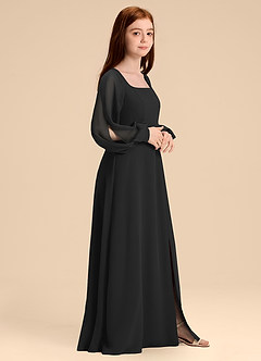 Azazie Bondi Junior Black A-Line Blouson Chiffon Dress image1