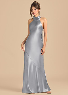 Azazie Velli Brautjungfernkleider Etui Hoher Kragen Metallischer Satin Kleid Silber image3