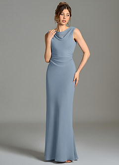 Azazie Kieryn Bridesmaid Dresses Dusty Blue Mermaid Pleated Chiffon Dress image4