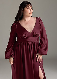 Azazie Norah Brudtärnklänningar Klänning av A-Line i Stretch Satin Cabernet image12