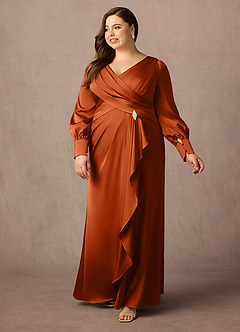 Azazie Petrina Mère de la mariée Robes Robe Sirène en Satin extensible Plissé Orange Brûlée image6