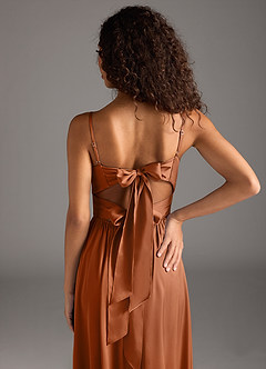 Azazie Zeya Bridesmaid Dresses Copper A-Line Pleated Stretch Satin Dress image4