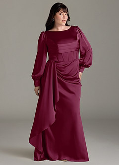 Azazie Raye Bridesmaid Dresses Mulberry Mermaid Long Sleeve Stretch Satin Dress image9