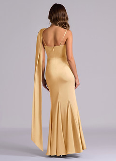 Azazie Inara 신부 들러리 드레스 인어 주름진 스트레치 새틴 바닥 길이 드레스 image2