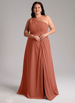 Azazie Brooke Bridesmaid Dresses Clay A-Line One Shoulder Chiffon Dress image10