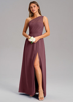 Azazie Phaedra Bridesmaid Dresses Sangria A-Line One Shoulder Chiffon Dress image4