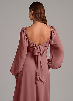 Azazie Annistyn 신부 들러리 드레스 A라인 긴팔 쉬폰 바닥 길이 드레스 image8