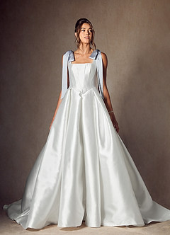Azazie Kaydence Wedding Dresses Diamond White Ice A-Line with Pockets Mikado Dress image3