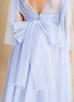 Azazie Dori Robe Demoiselle D'honneur Fillette Robe Trapèze en Tulle Rayé Lavande image7