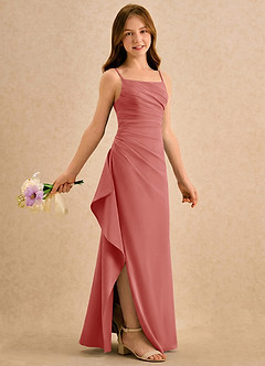 Azazie Cannoli Girls Formal vestidos de niña de las flores Vestido Rosa Antigua de Gasa de Corte en A con Plisado image1