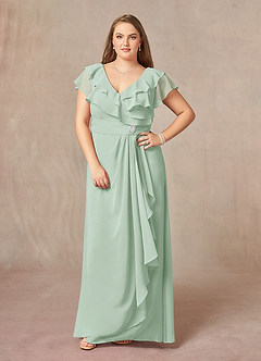 Azazie Snapdragon Mother of the Bride Dresses Agave A-Line V-Neck Ruched Chiffon Dress image9