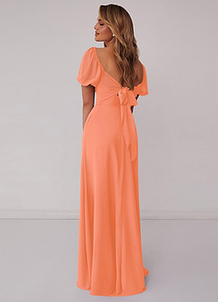 Barbie ♥ Azazie Robes de demoiselle d'honneur Robe Trapèze en Mousseline de soie Plissée Coucher De Soleil image3
